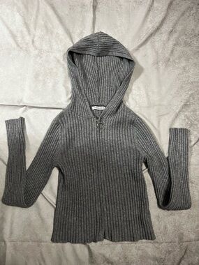 Florencia Ribbed Hooded Knit Sweater - Gray